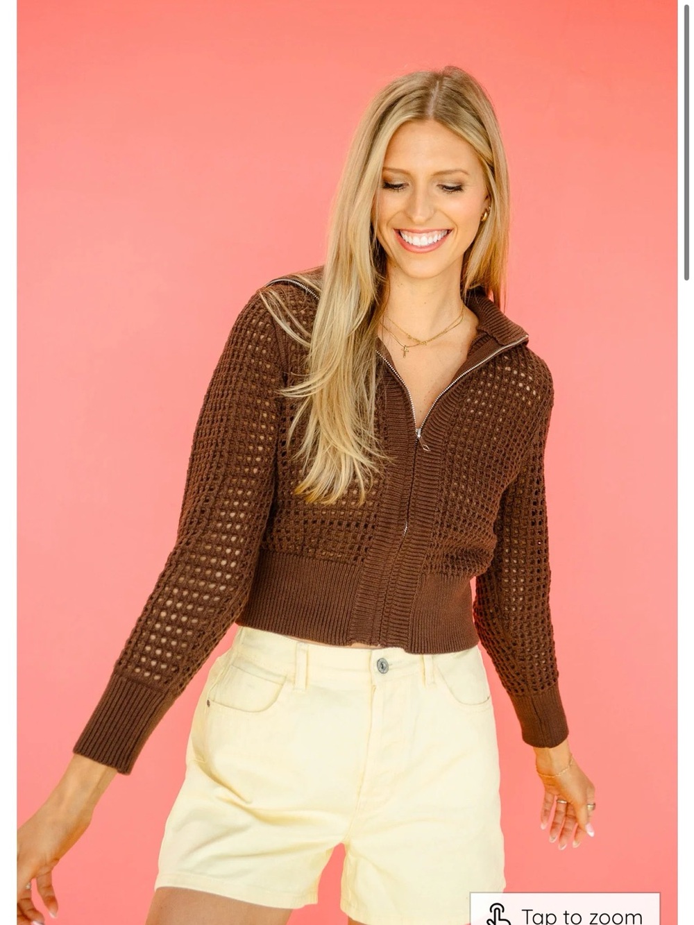 NWT Papermoon Brown Open-Knit Zip-Front Women's Sweater Size S